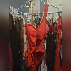 VINCE camuto One-Shoulder Deep Orange Swimsuit